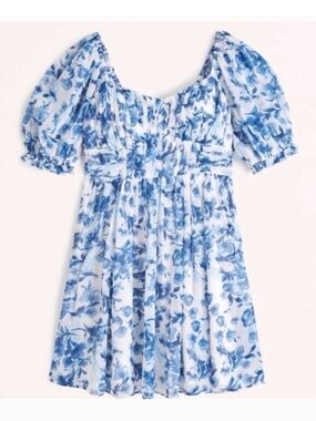 Abercrombie Blue Floral Puff Sleeve Mini Dress